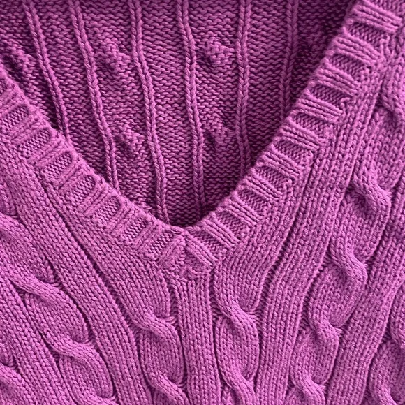 Ralph Lauren Purple Cable Knit V-Neck Cotton Sweater - Picture 10 of 16
